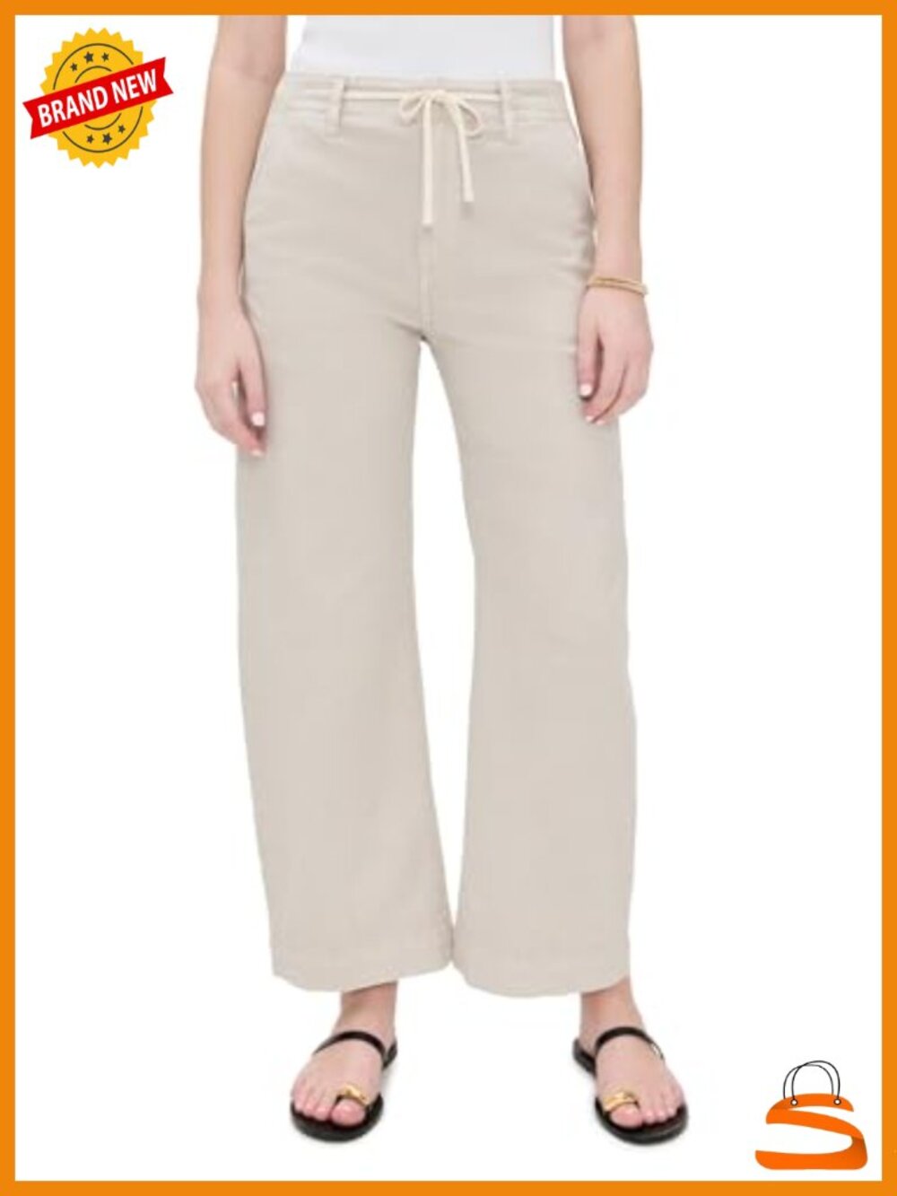 High Rise Cropped Barrel Leg Jeans with Tie Stretch Denim